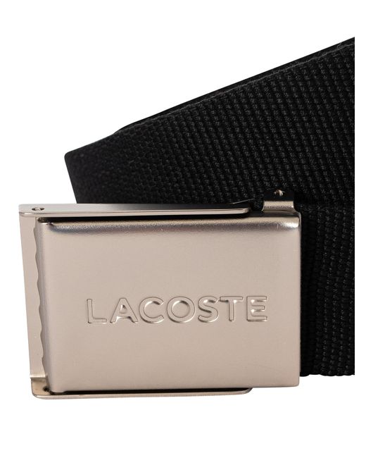 Lacoste Black Engraved Buckle Woven Belt for men