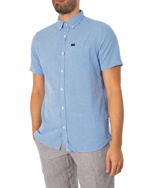 Superdry Blue Seersucker Short Sleeved Shirt for men