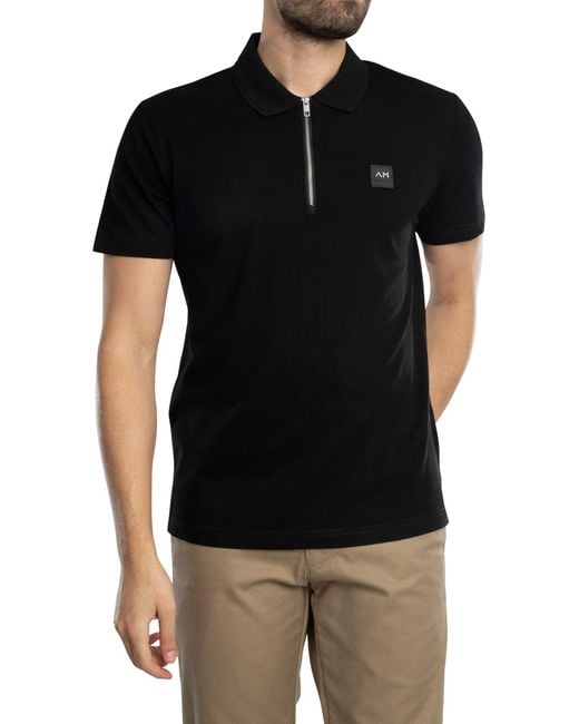 Antony Morato Black Mercerized Cotton Zip Polo Shirt for men
