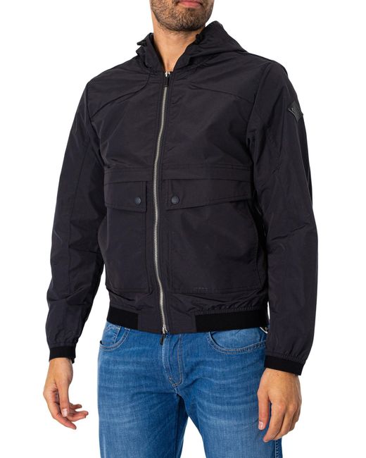 Replay Blue Hooded Lightweight Jacket for men