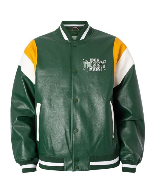 Motorcycle Leather Varsity Jacket - Green