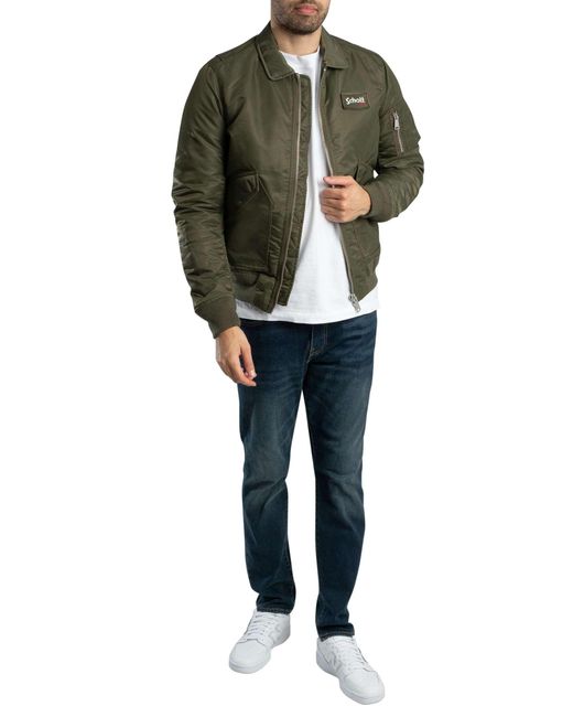 Schott Nyc Green Removable Badge Bomber Jacket for men