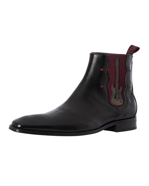 Jeffery West Black Guitar Chelsea Leather Boots for men