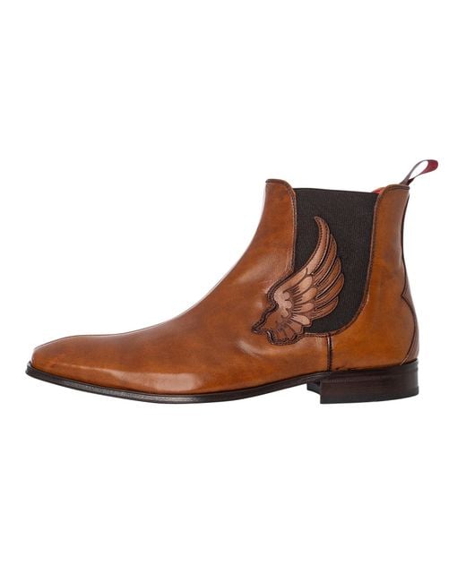 Jeffery West Brown Wing Leather Chelsea Boots for men