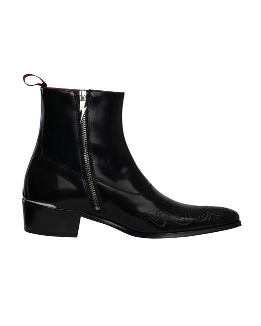 Jeffery West Black Lightning Bolt Zip Leather Chelsea Boots for men