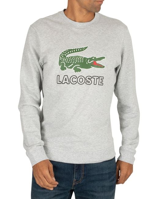 Lacoste Gray Large Croc Logo Crew Neck Sweat for men