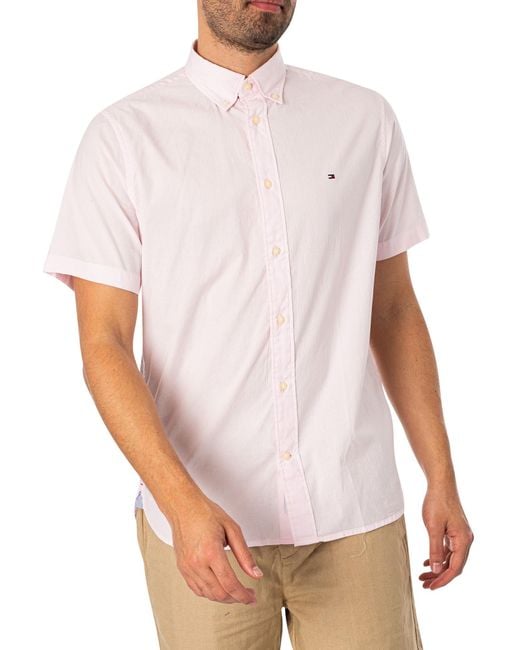 Tommy Hilfiger White Flex Poplin Regular Short Sleeved Shirt for men