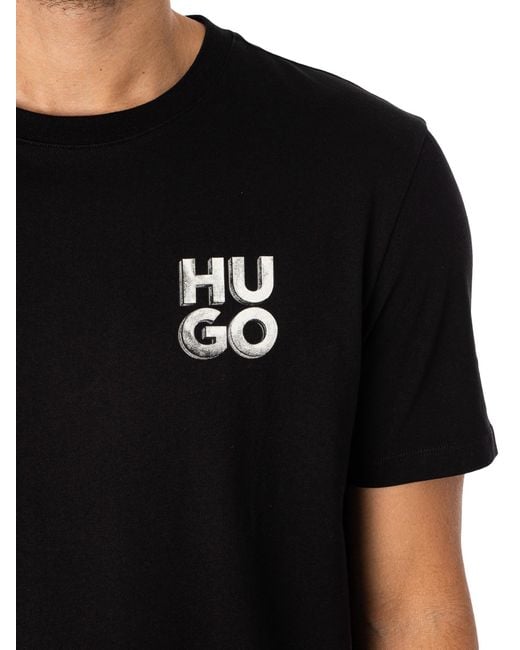 HUGO Black Cotton-jersey T-shirt With Decorative Reflective Logo for men