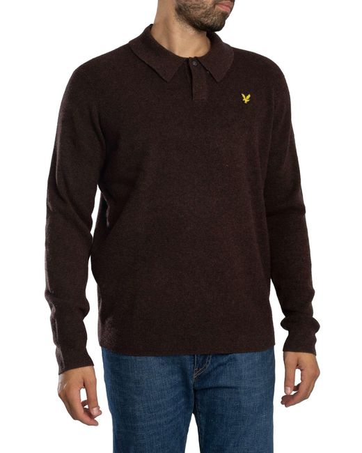 Lyle & Scott Black Lambswool Blend Rugby Relaxed Polo Shirt for men