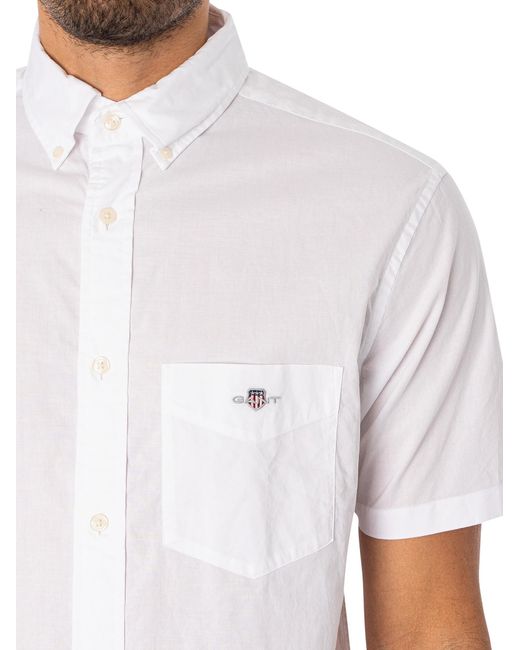 Gant White Regular Poplin Short Sleeved Shirt for men