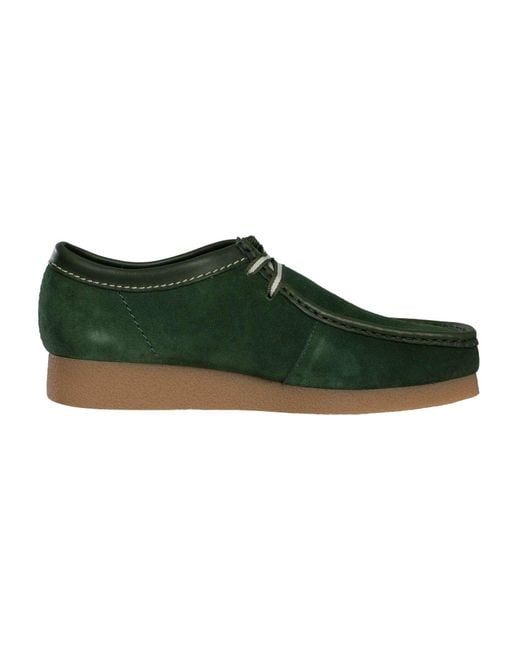 Clarks Green Wallabee Evo Suede Shoes for men