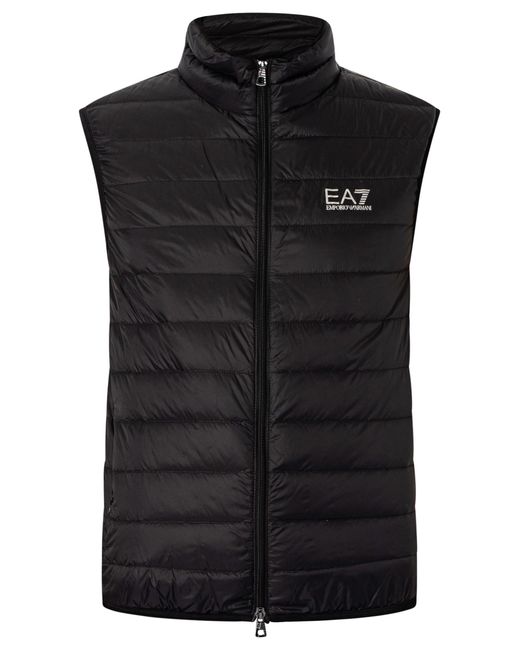 EA7 Black Woven Down Gilet for men