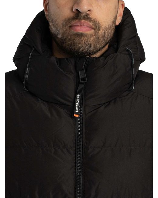 Superdry Black Hooded Sports Puffer Jacket for men