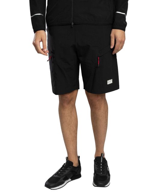 EA7 Black Lightweight Cargo Shorts for men