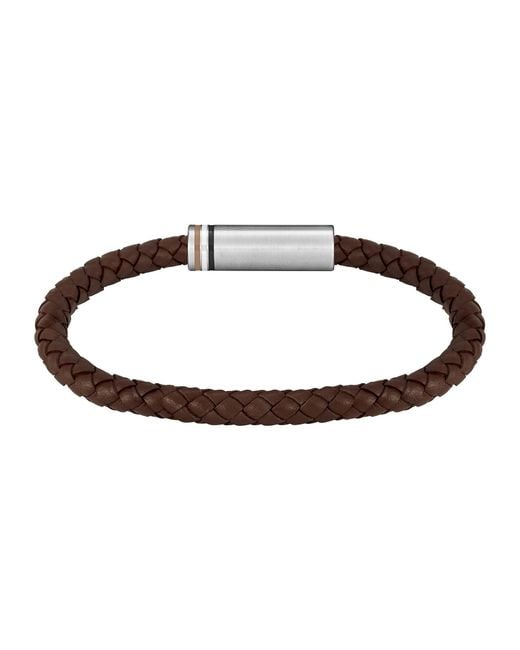 Boss Brown Ares Braided Leather Bracelet for men