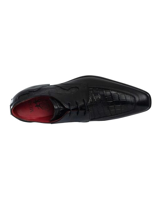 Jeffery West Black Croco Derby Leather Shoes for men