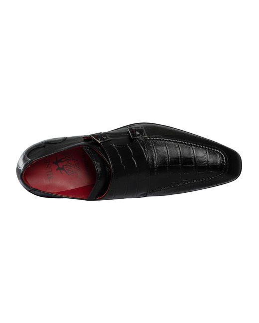 Jeffery West Black Leather Monk Shoes for men
