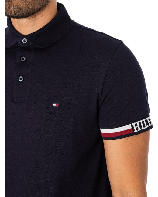 Tommy Hilfiger Monotype Flag Cuff Slim Polo Shirt in Black for Men | Lyst  Australia