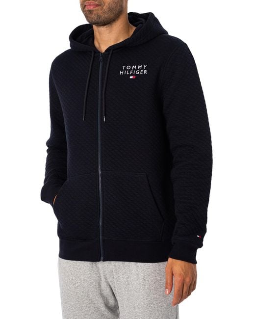 Tommy Hilfiger Black Lounge Quilted Zip Hoodie for men