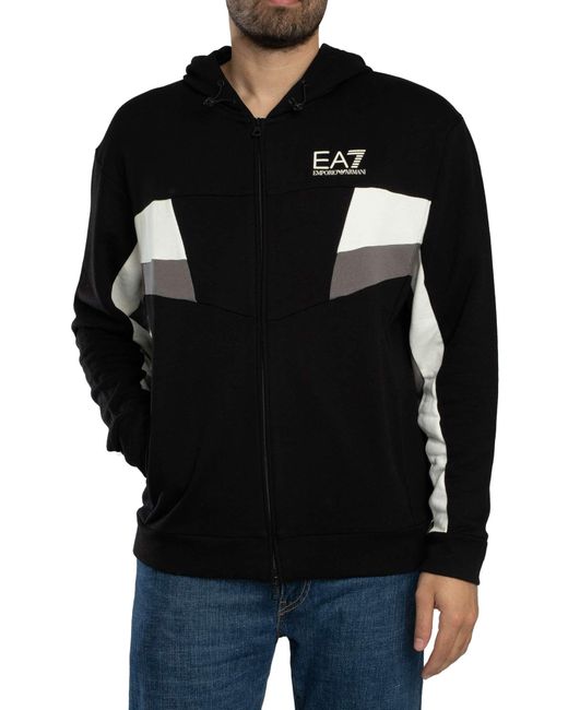 EA7 Black Logo Jersey Zip Hoodie for men