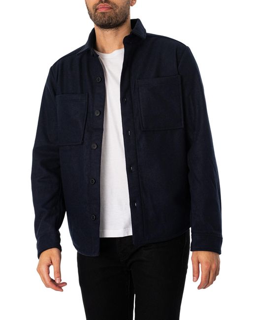 Solid Blue Tam Wool Overshirt for men