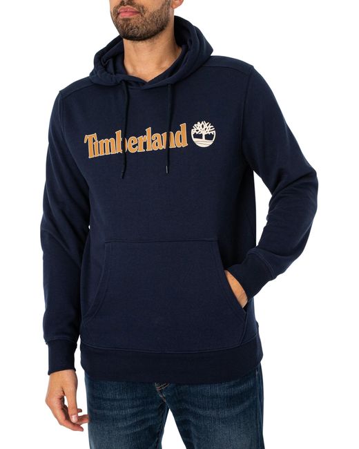 Timberland Blue Linear Logo Pullover Hoodie for men