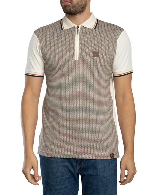 Trojan Gray Mini Houndstooth Zip Panel Polo Shirt for men