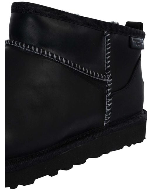 Ugg Black Classic Ultra Mini Leather Boots for men