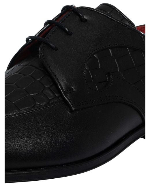 Jeffery West Black Croco Derby Leather Shoes for men