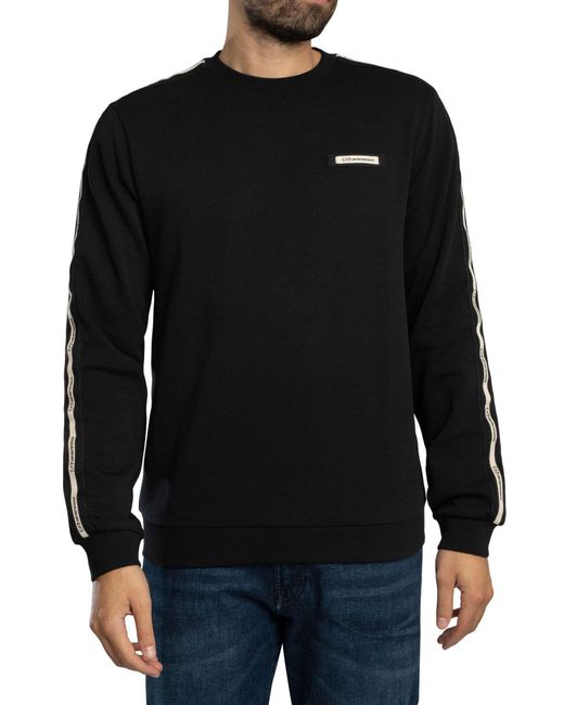 EA7 Black Brand Rib Sweatshirt for men