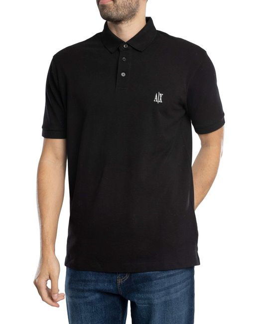 ARMANI EXCHANGE Black Chest Logo Polo Shirt for men