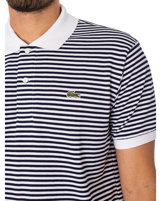 Lacoste Blue L.12.12 Striped Cotton Polo Shirt for men