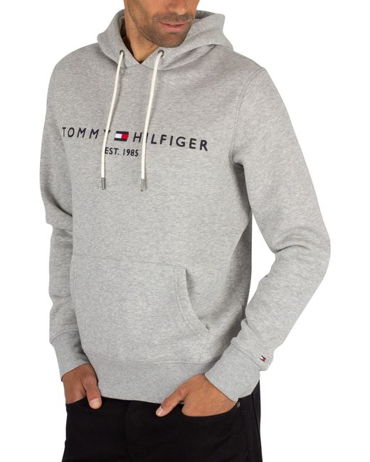 Tommy Hilfiger Cotton Tommy Logo Hoodie in Grey/Grey (Blue) for Men - Save  34% - Lyst