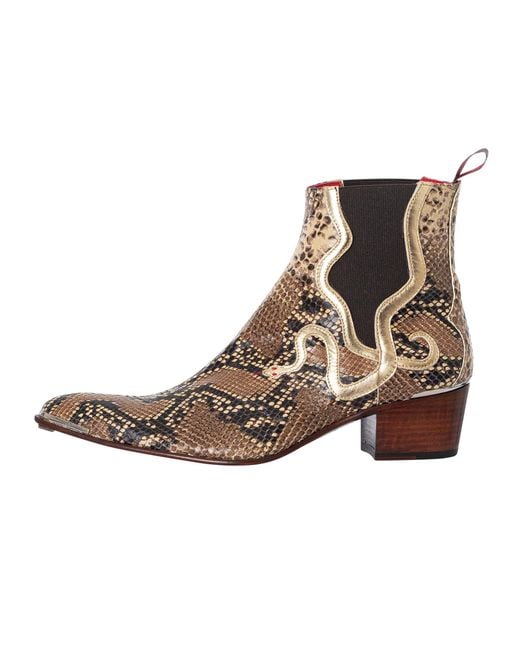 Jeffery West Brown Print Snake Chelsea Boots for men