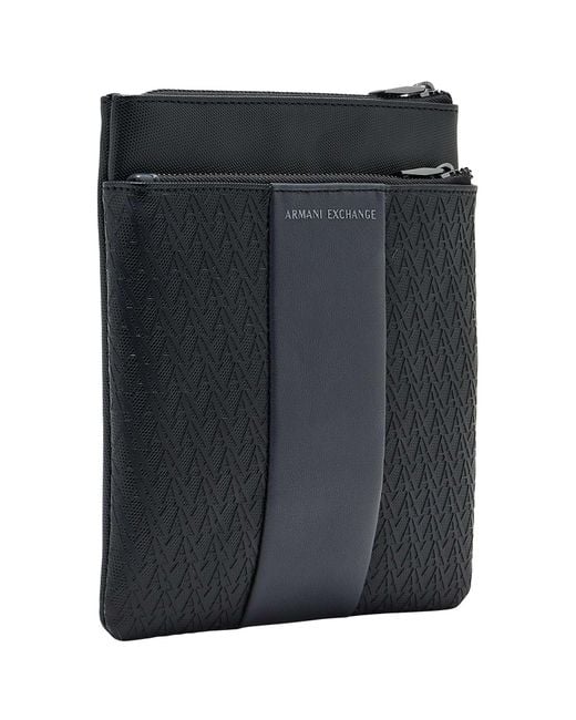 ARMANI EXCHANGE Black Textured Logo Crossbody Bag for men