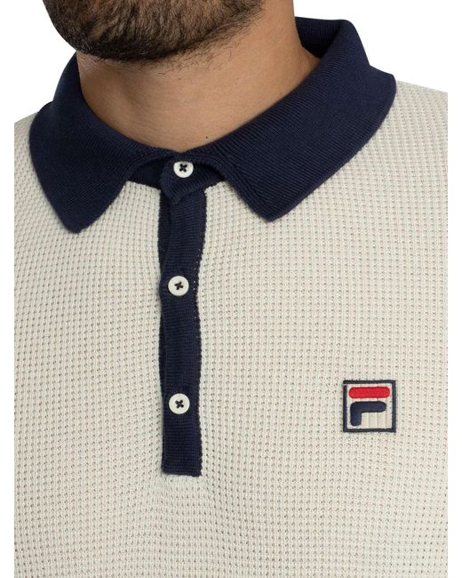 Fila White Nowell Waffle Knitted Longsleeved Polo Shirt for men