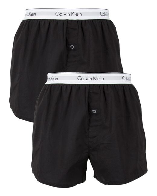 Calvin Klein Black 2 Pack Logo Slim Fit Woven Boxers for men