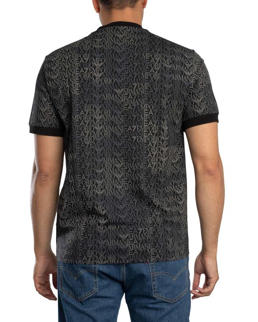 EA7 Black Regular Brand Pattern T-shirt for men