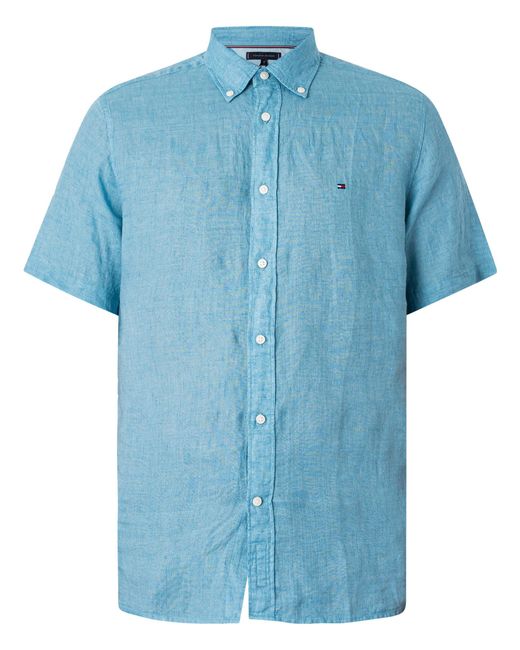 Tommy Hilfiger Blue Pigment Syed Linen Short Sleeved Shirt for men