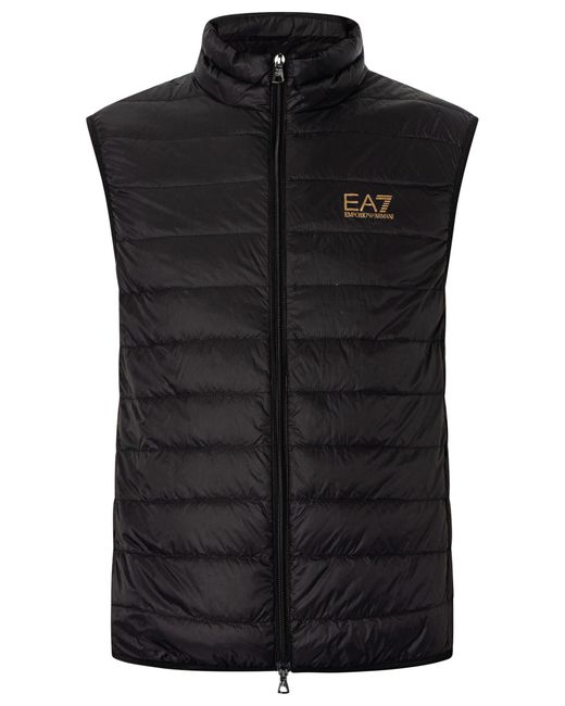EA7 Black Woven Down Gilet for men