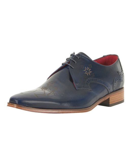 Jeffery West Vermont Dark Blue Yardbird Polished Leather Shoes for men