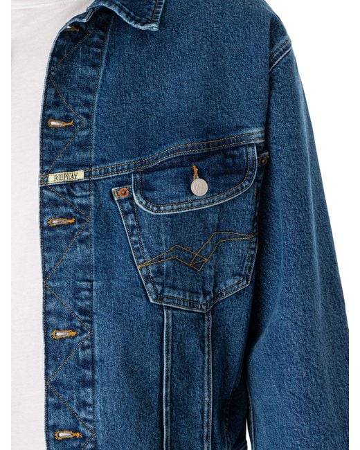 Replay Blue Chest Pocket Denim Jacket for men
