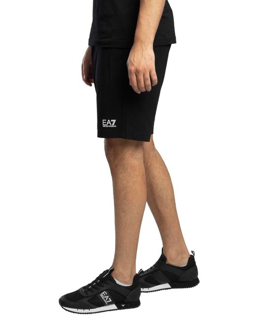EA7 Black Leg Logo Sweat Shorts for men