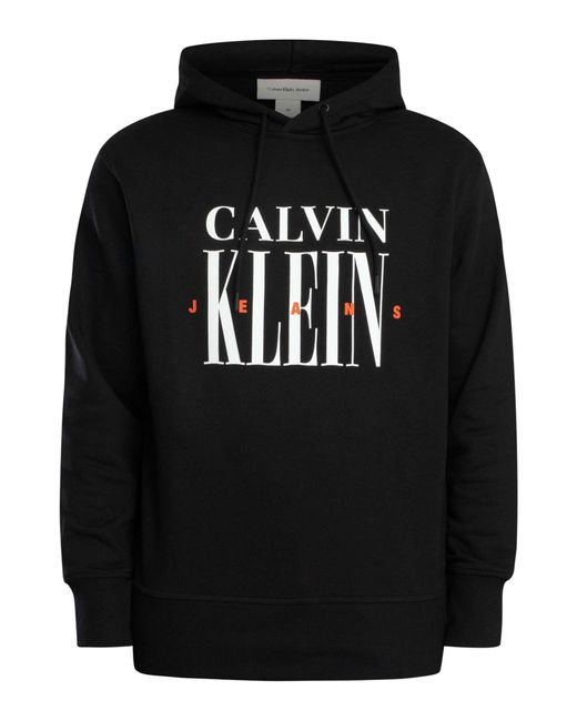 Calvin Klein Black Serif Font Graphic Pullover Hoodie for men