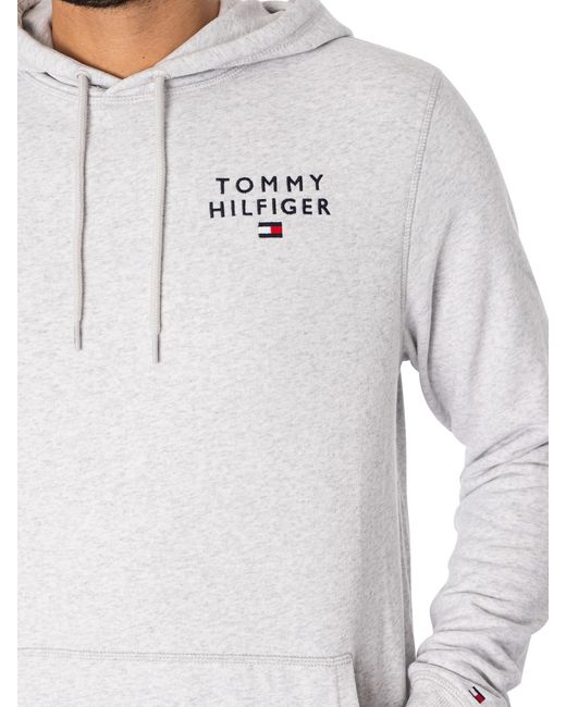 Tommy Hilfiger White Lounge Chest Logo Pullover Hoodie for men