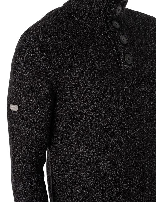 Superdry Black Chunky Button High Neck Knit for men