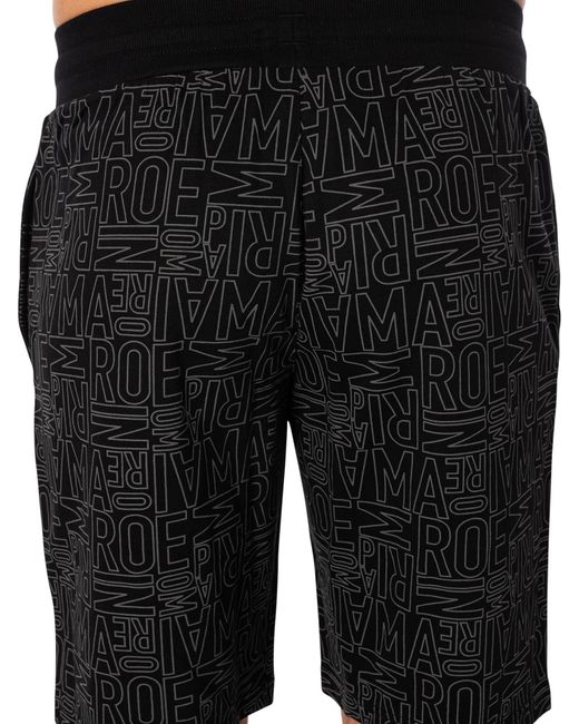 Emporio Armani Black Lounge Brand Pattern Sweat Shorts for men