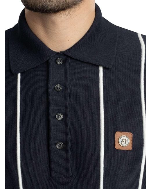 Trojan Blue Raised Stripe Fine Gauge Knitted Polo Shirt for men