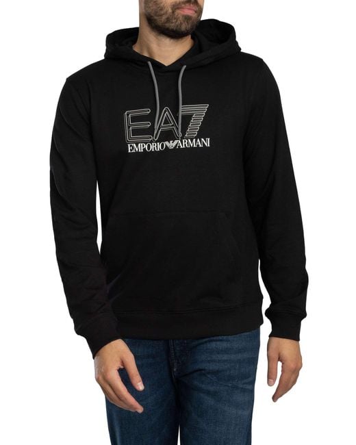EA7 Black Echo Graphic Pullover Hoodie for men