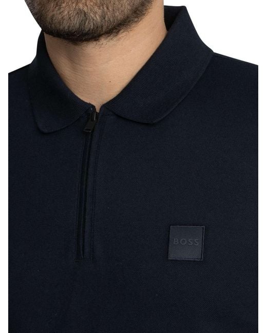 Boss Blue Passerzip Polo Shirt for men